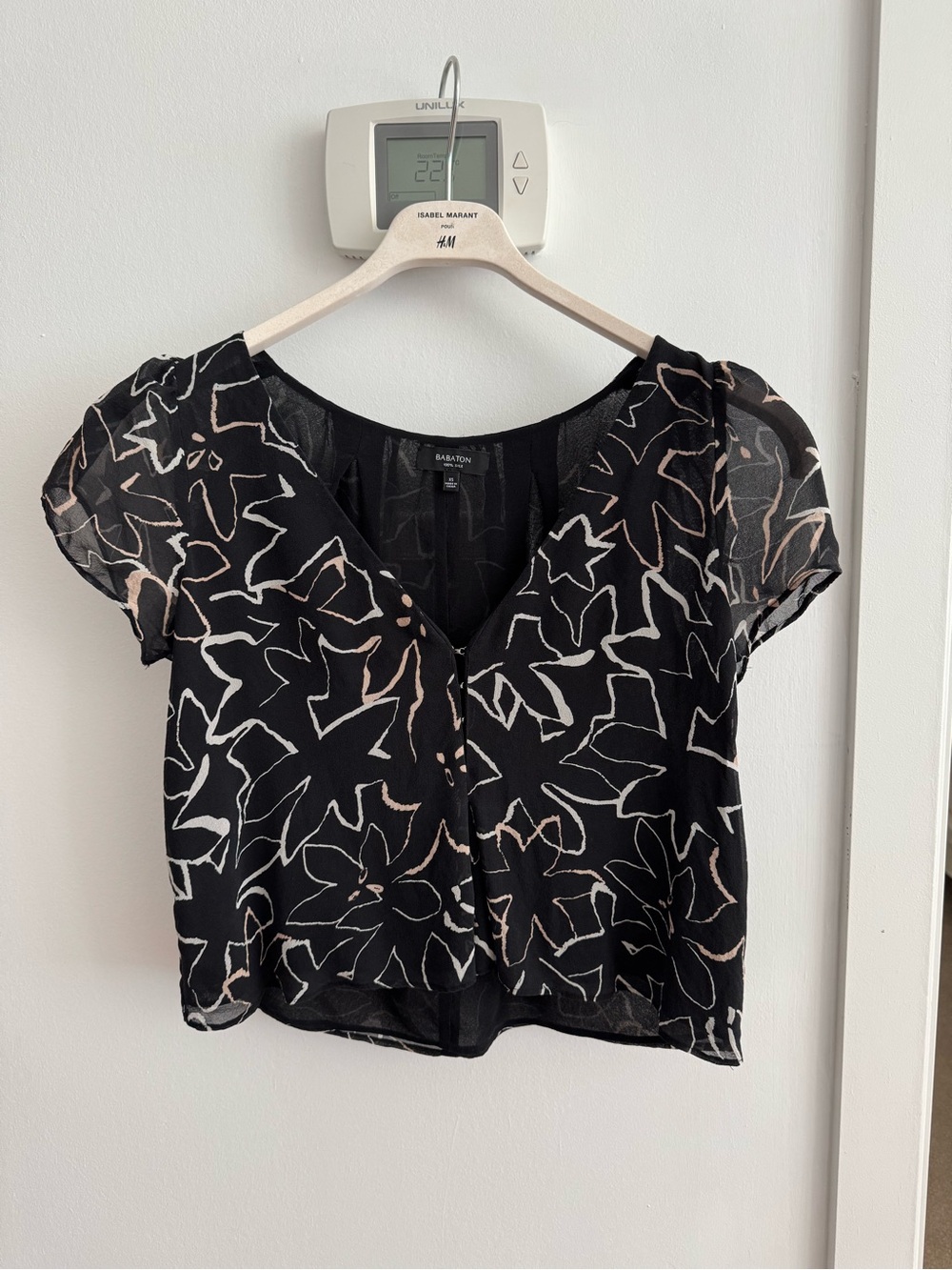 Babaton Black Floral Silk Blouse